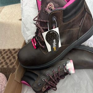 Brahma Brown Lace-Up Work Boots with Pink Accents